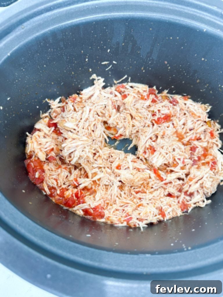 Parmesan Chicken Paninis 5 Chicken, diced tomatoes, and sauce layered inside a slow cooker before cooking