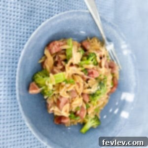 Finished Chicken Sausage Orzo Skillet with Broccoli, ready to serve.