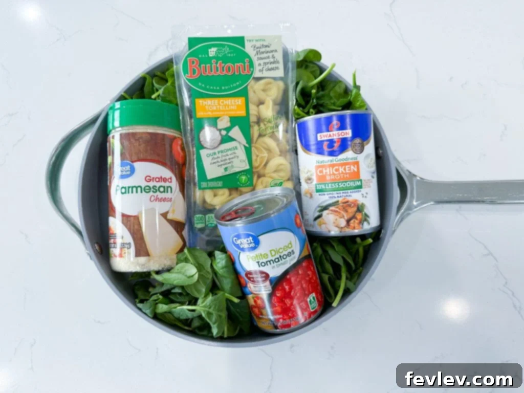 Creamy Skillet Tortellini with Fresh Spinach and Parmesan Cheese