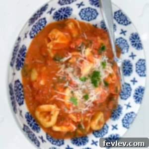 Skillet Tortellini with Spinach and Parmesan in a bowl