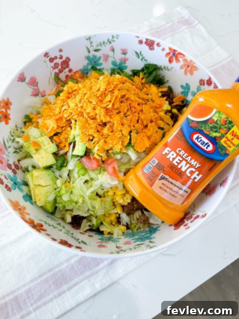 Nacho Taco Pasta Crunch 4 The Doritos Taco Pasta Salad expertly mixed and ready to serve.