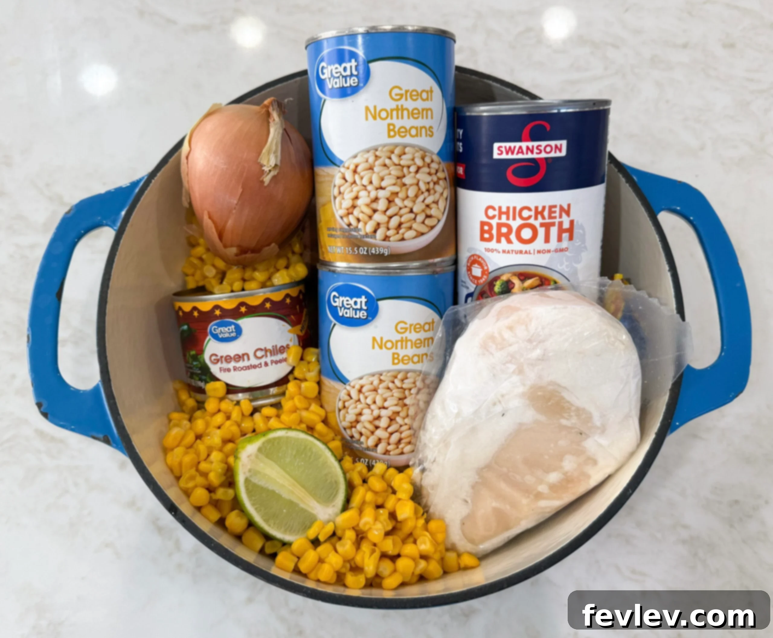 easy white chicken chili recipe ingredients laid out