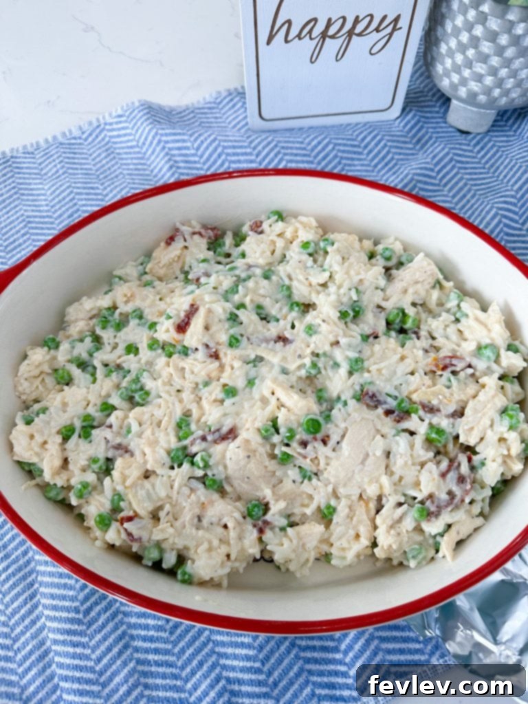 Chicken Alfredo Rice Casserole mixture in a large bowl