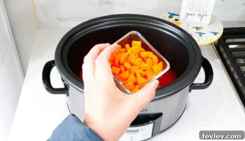 Hearty Slow Cooker Beef Ragu 6 adding beef broth to slow cooker