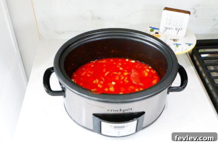 Hearty Slow Cooker Beef Ragu 9 beef ragu cooking in slow cooker