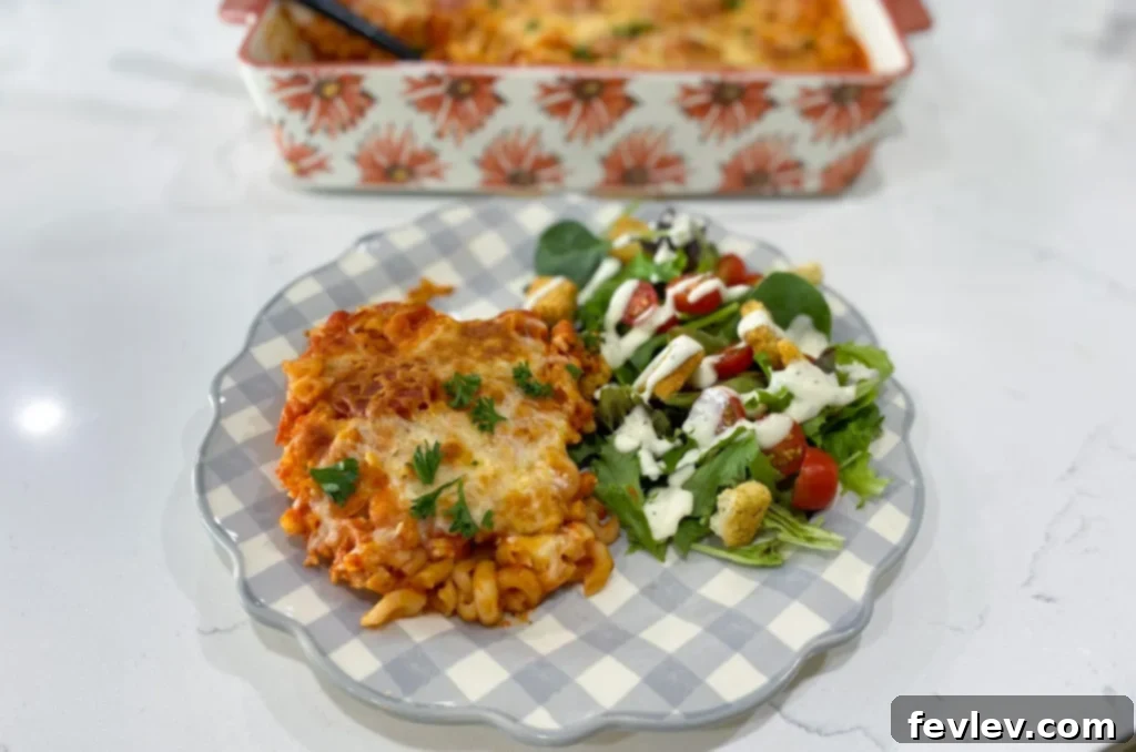 Pepperoni Pasta Bake, a cheesy and flavorful alternative to pizza