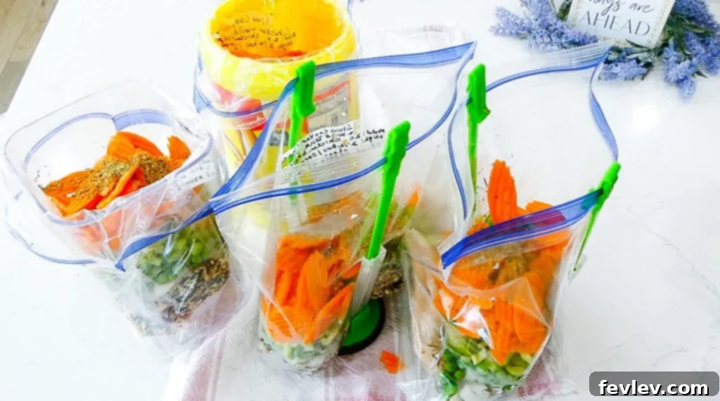 A collection of various cheap freezer meals, prepared and ready for storage or cooking.