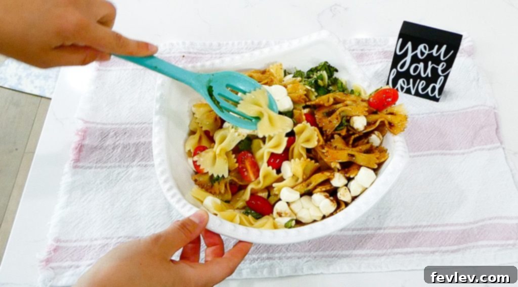 Fresh Caprese Pasta Salad with Zesty Balsamic 12 Finished Caprese Pasta Salad, ready to serve.