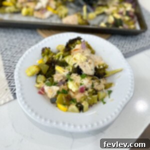 Ranch and Veggie Chicken Sheet Pan Dinner with colorful vegetables and chicken