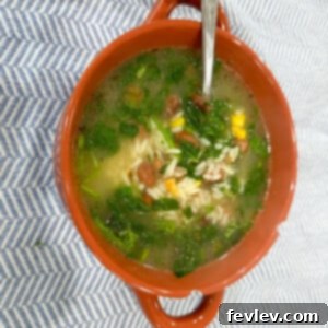 Wholesome Rice and Garden Vegetable Soup 2 A warm, inviting bowl of hearty rice and vegetable soup, garnished with fresh parsley.