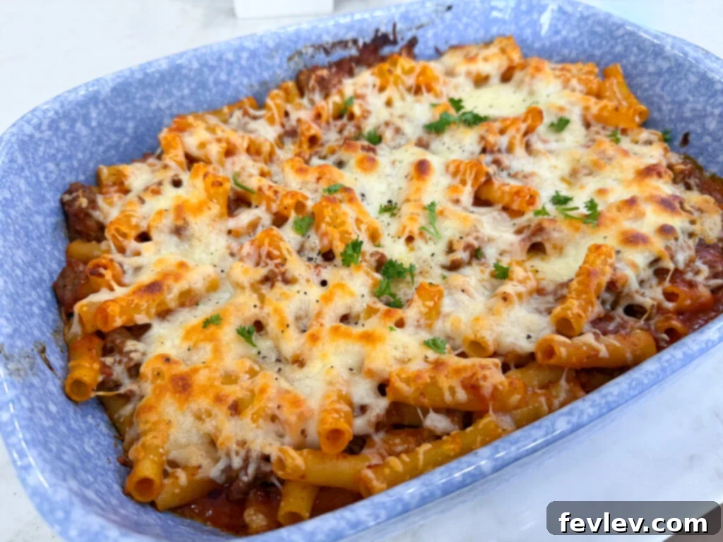 Ultimate Cheesy Baked Ziti 7 Portion of baked ziti in a container