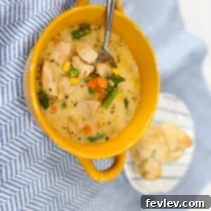 Creamy Chicken Pot Pie Soup with fresh herbs