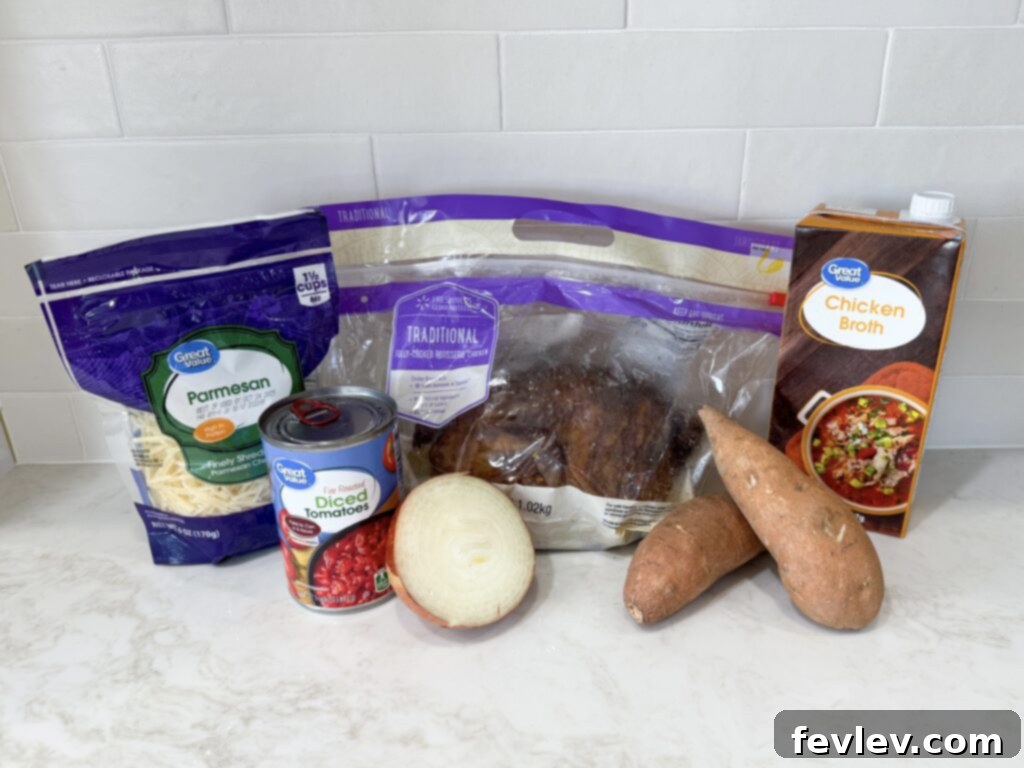 Ingredients for chicken and sweet potato dinner laid out on a table