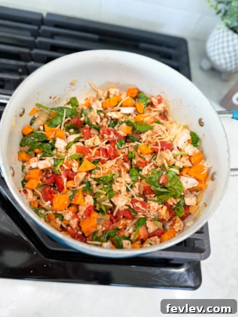 Close-up of easy chicken and sweet potato dinner, ready to be served