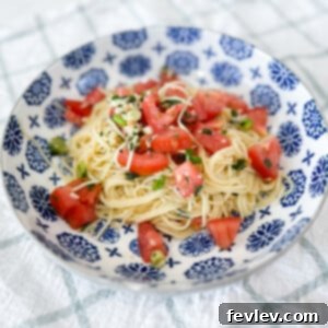 Delicious Angel Hair Pasta with fresh Tomatoes, Basil, and Garlic