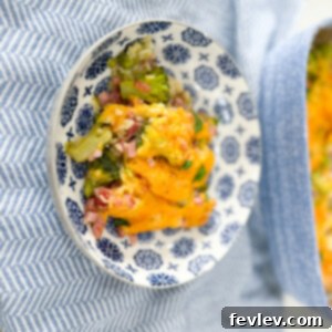 Delicious Ham, Broccoli, and Rice Casserole in a baking dish, garnished with fresh parsley.