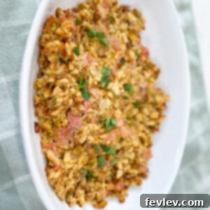 Delicious Ham and Stuffing Bake in a casserole dish