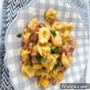 Delicious Creamy Ham Tortellini dish in a bowl