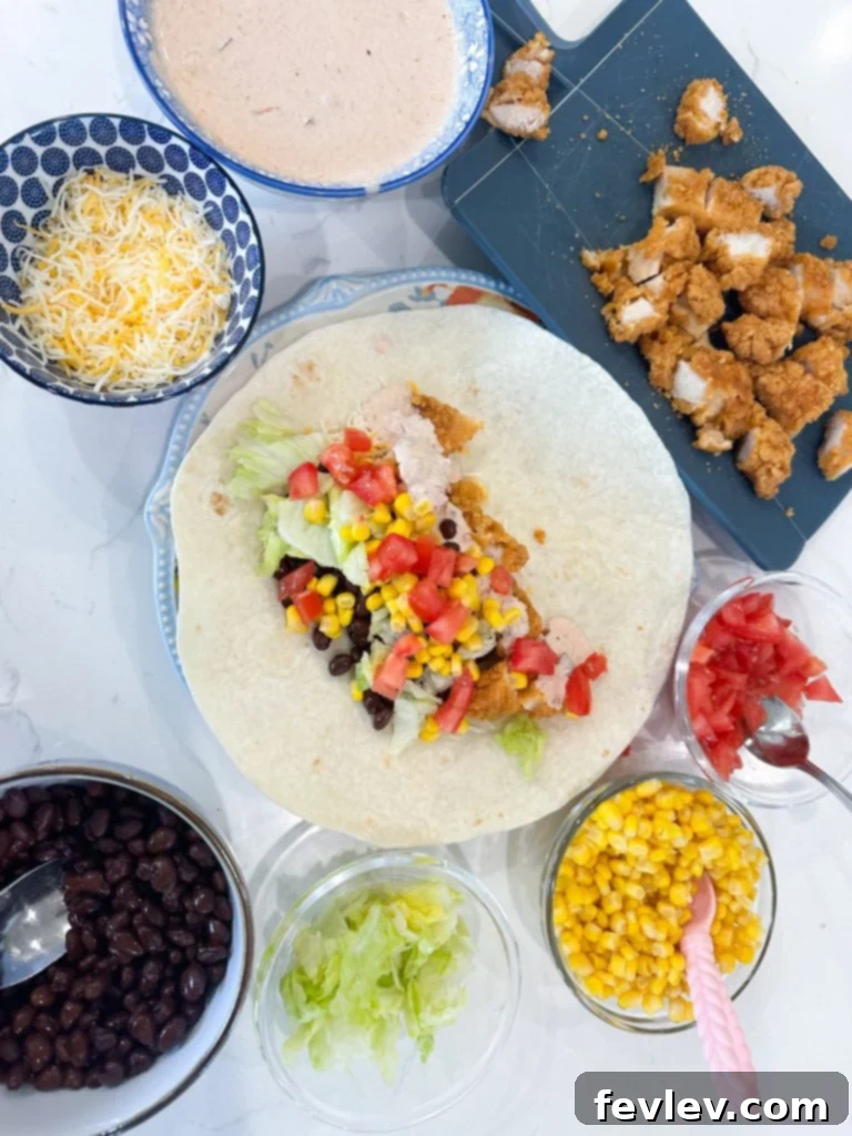 assembling southwest chicken wraps