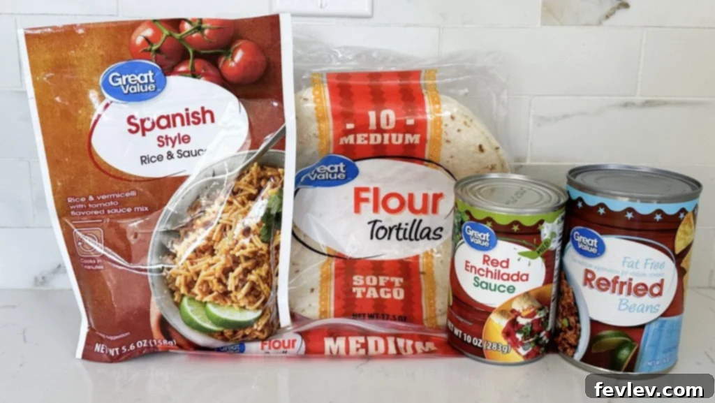 Close-up of fresh ingredients for bean and rice enchiladas