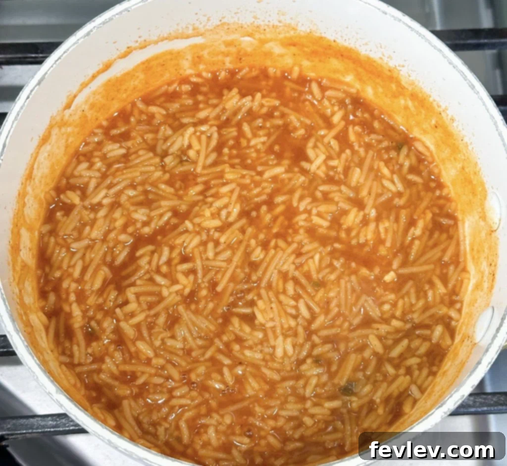 Cooking Mexican rice for enchilada filling