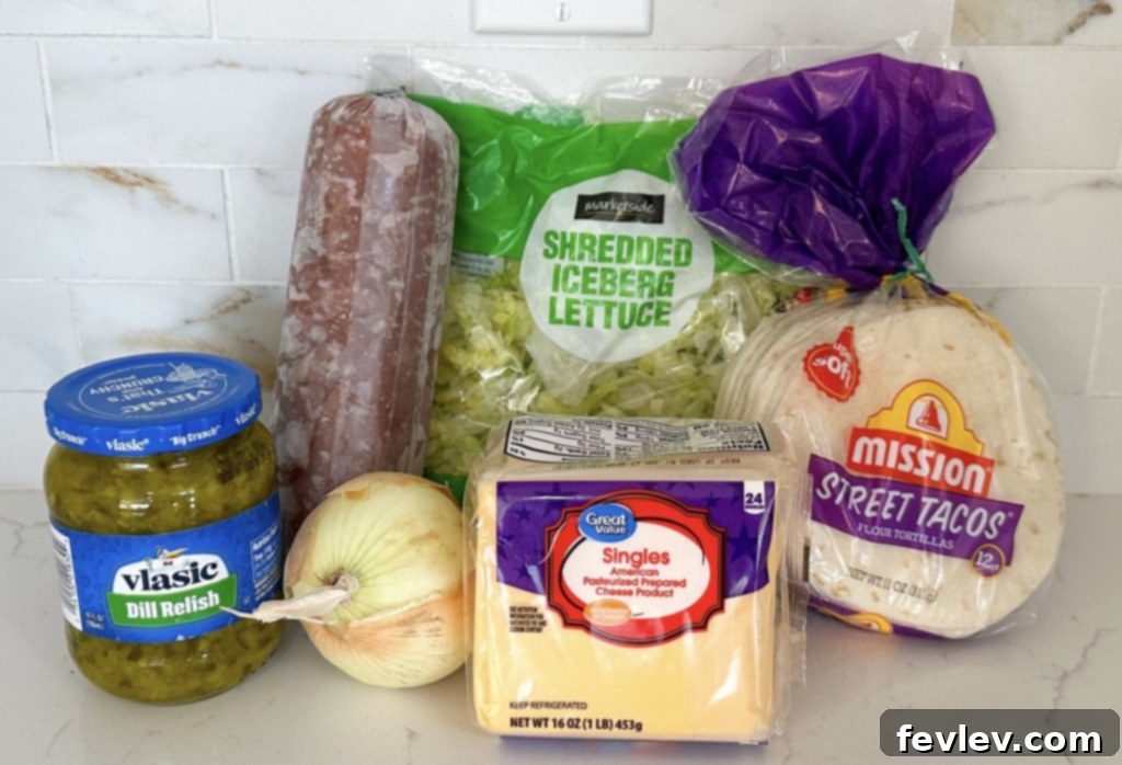 Easy hamburger tacos ingredients laid out