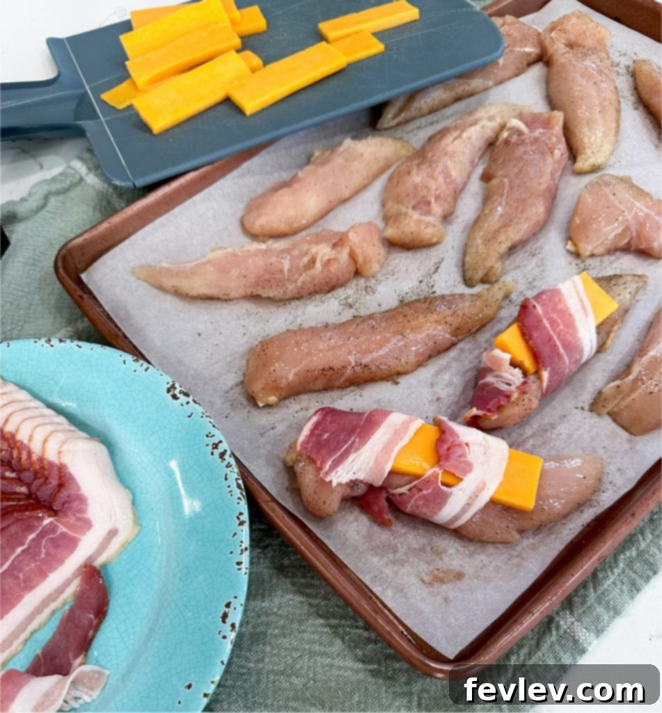 prepping bacon wrapped chicken