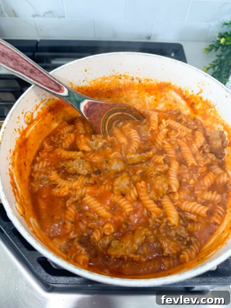 Cooking ground Italian sausage for one pot pasta