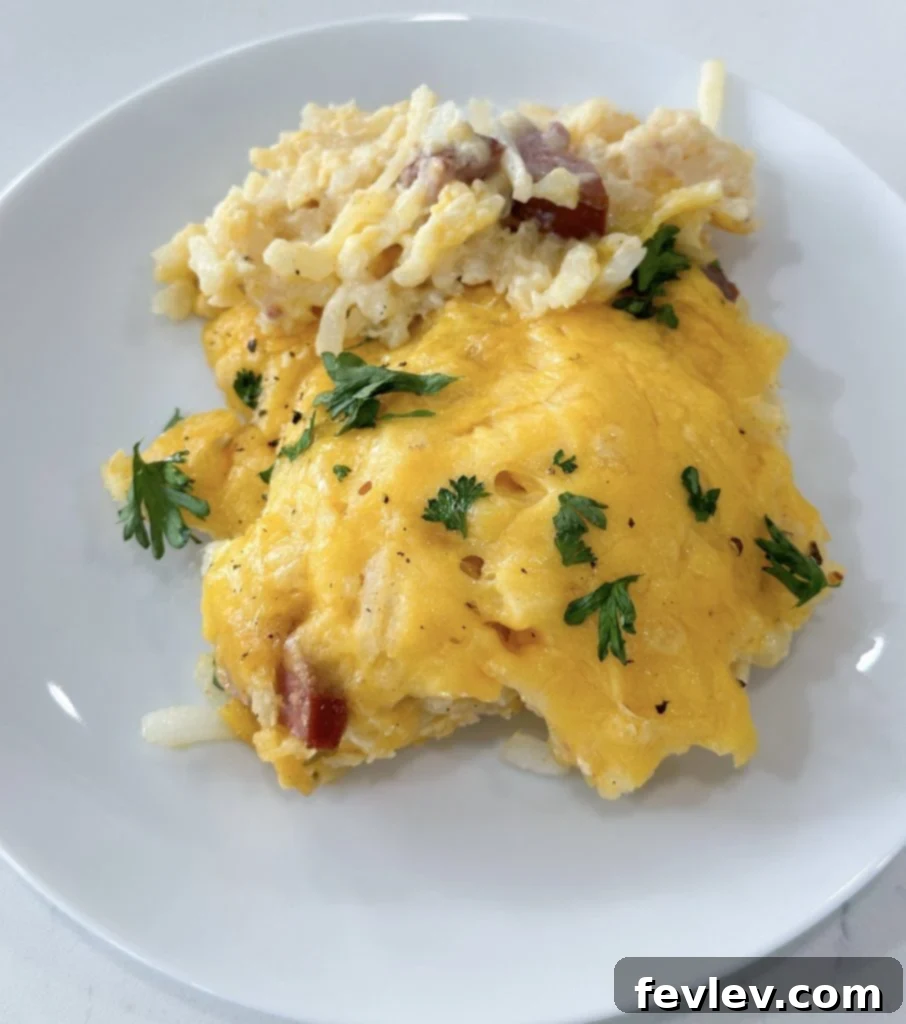 Serving of Dump and Go Sausage Hashbrown Casserole