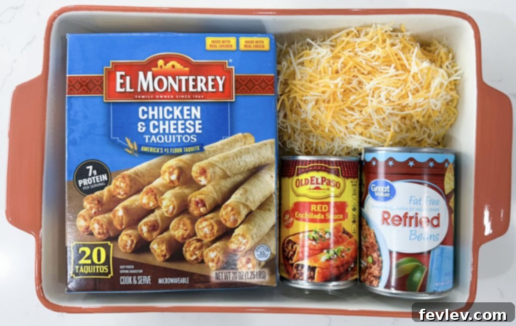 Lazy Day Taquito Bake 2 Key ingredients for an easy taquito casserole