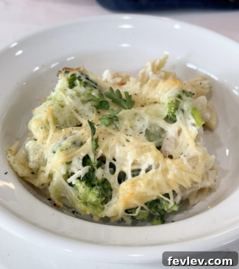 Dump and go garlic chicken pasta casserole ready to serve