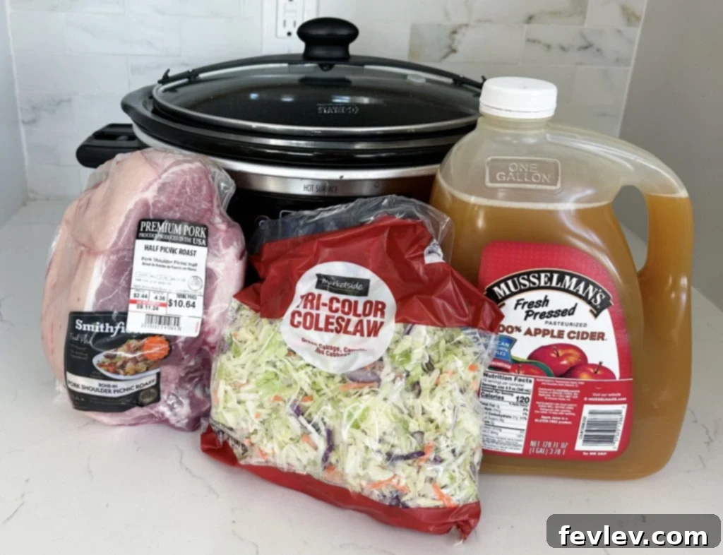 Slow Cooker Apple Cider Pulled Pork, raw pork shoulder seasoned and ready for crock pot
