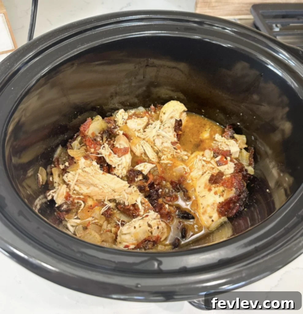 Slow cooker cooking chicken and broth