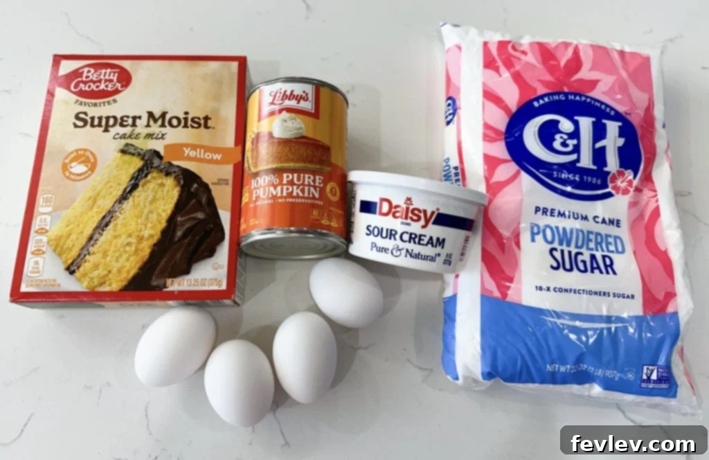 All the fresh ingredients laid out for making Pumpkin Honey Bun Cake