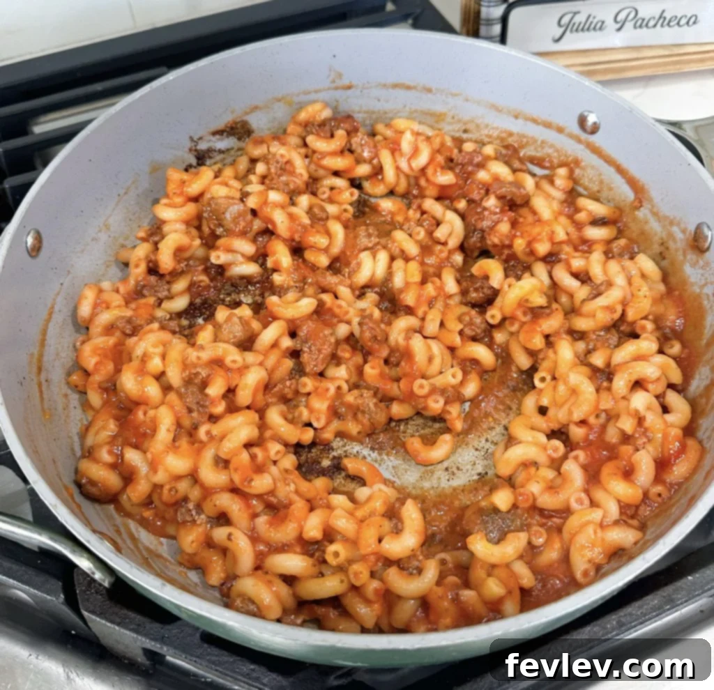 Sloppy Joe Mac n Cheese 4 Combining sloppy joe ingredients and macaroni and cheese