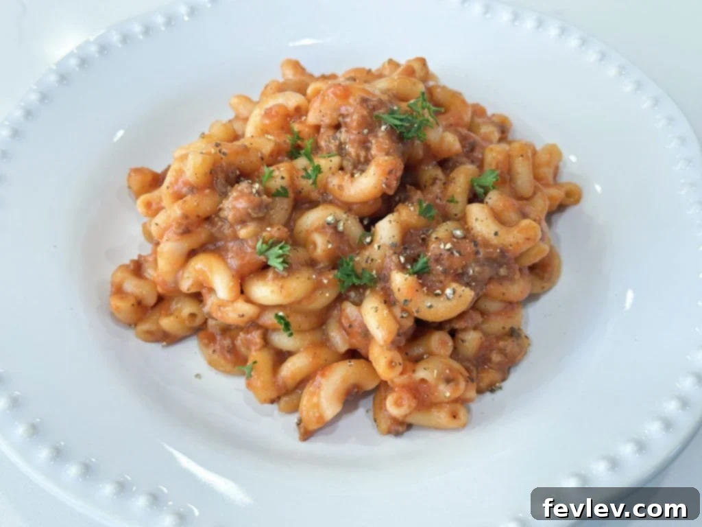 Sloppy Joe Mac n Cheese 5 Sloppy Joe Macaroni and Cheese garnished with fresh parsley