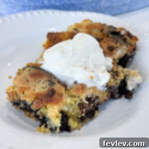 Oreo dump cake slice with ice cream