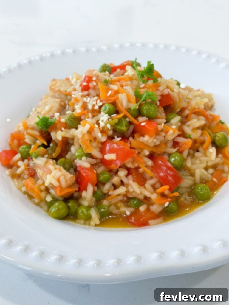 Effortless One-Pot Teriyaki Chicken and Rice 6 Close-up of cooked one pot teriyaki chicken and rice, showcasing its tender texture and rich sauce.