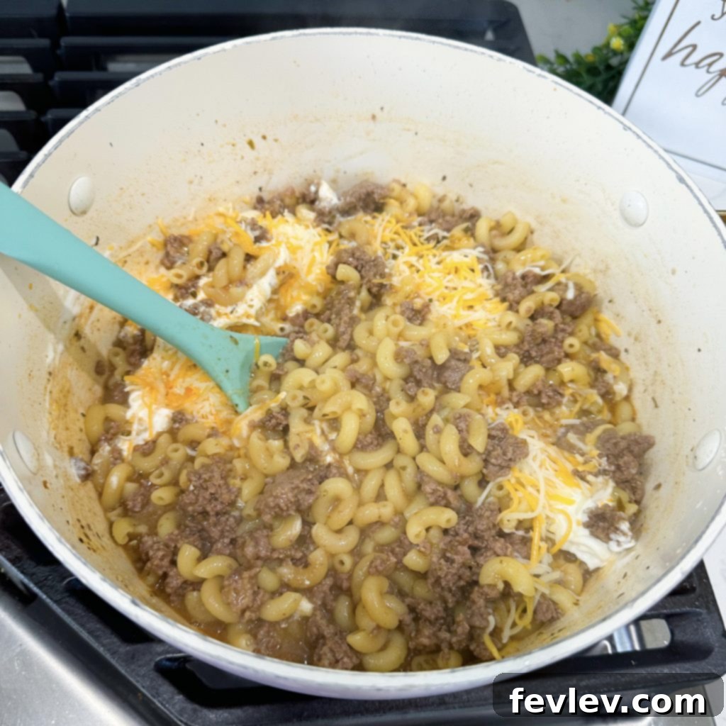 All ingredients (except sour cream and cheese) mixed in a pot