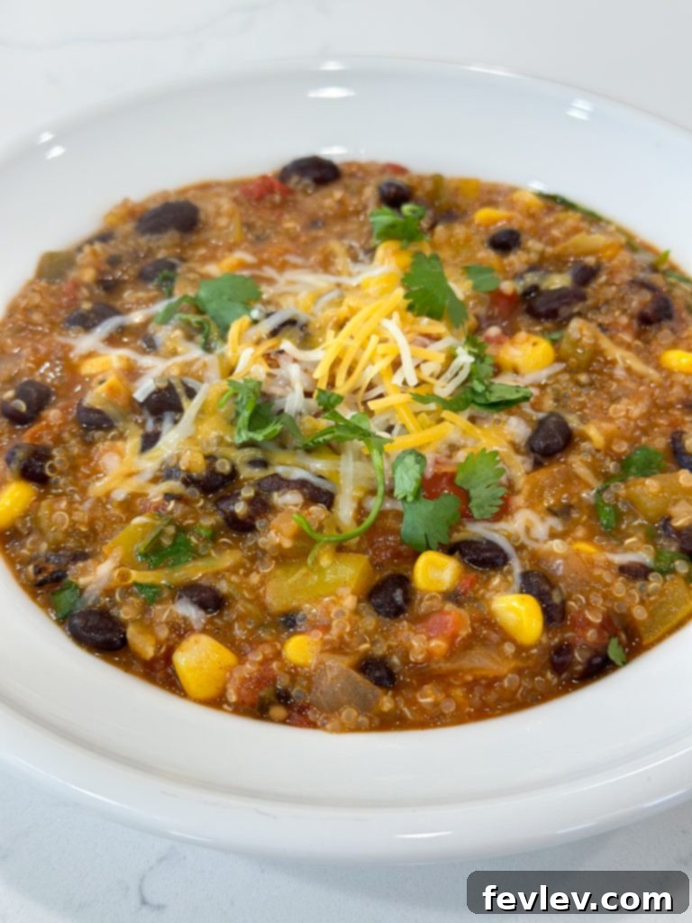 Close-up of the meatless taco skillet ready to serve