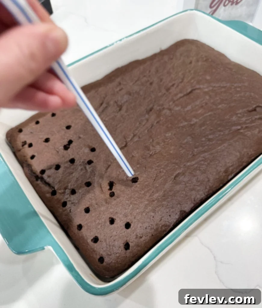 Ultimate Decadence Cake 4 Baked chocolate cake ready for poking