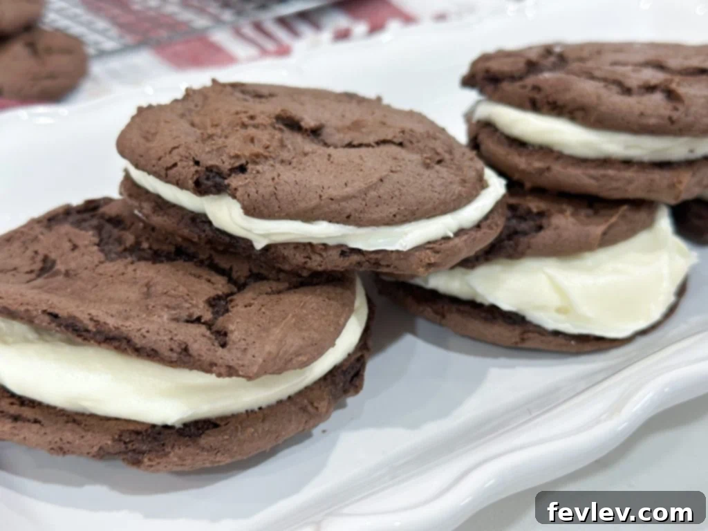 Homemade Oreo cookie sandwiches stacked