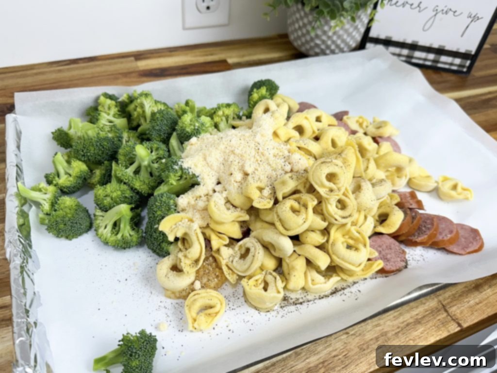 sheet pan sausage tortellini dinner