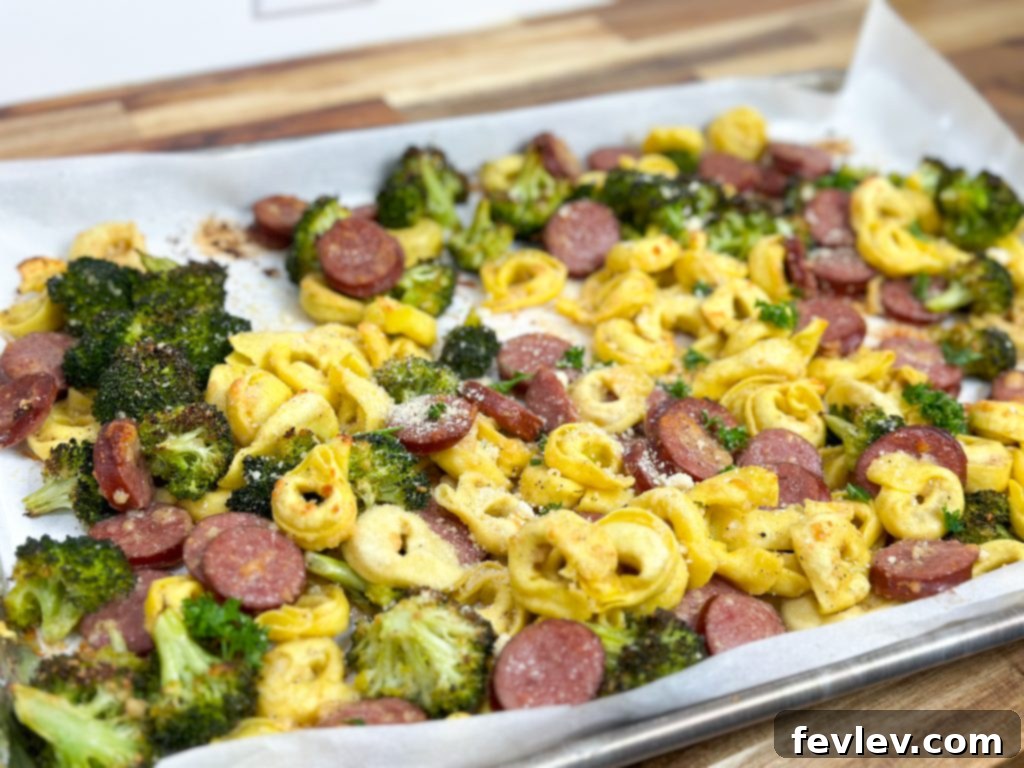 sheet pan sausage tortellini dinner
