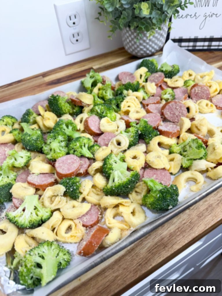 sheet pan sausage tortellini dinner