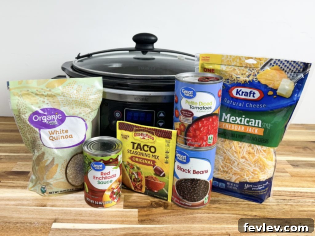 Slow Cooker Enchilada Quinoa ingredients laid out before cooking