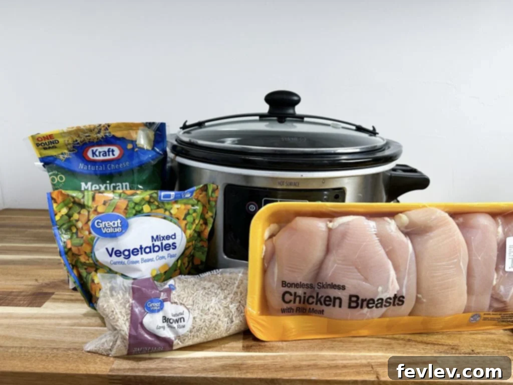 easy slow cooker chicken, vegetables, and rice