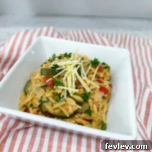 Delicious one pot orzo with vibrant vegetables