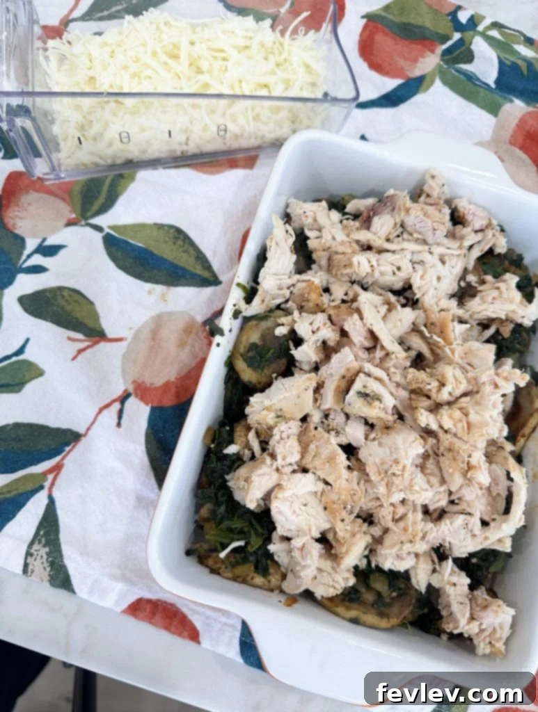 Nourishing Chicken Casserole 3 Layering the vegetable mixture evenly in the baking dish