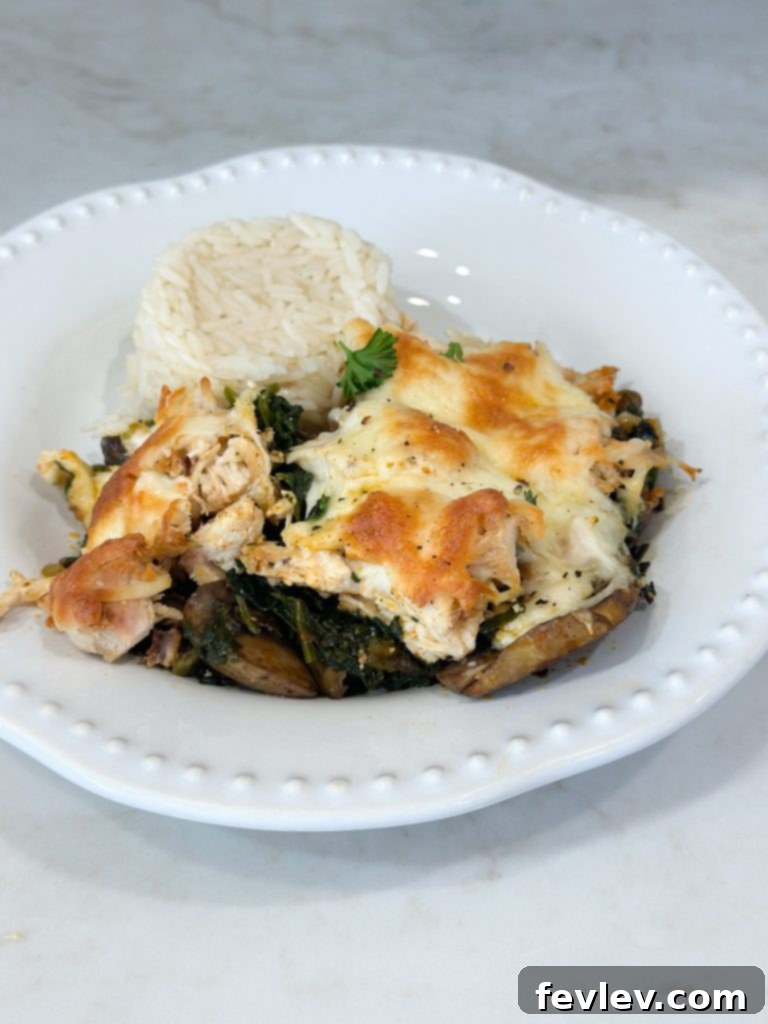 Nourishing Chicken Casserole 6 Healthy chicken casserole with additional vegetables and rice served on the side